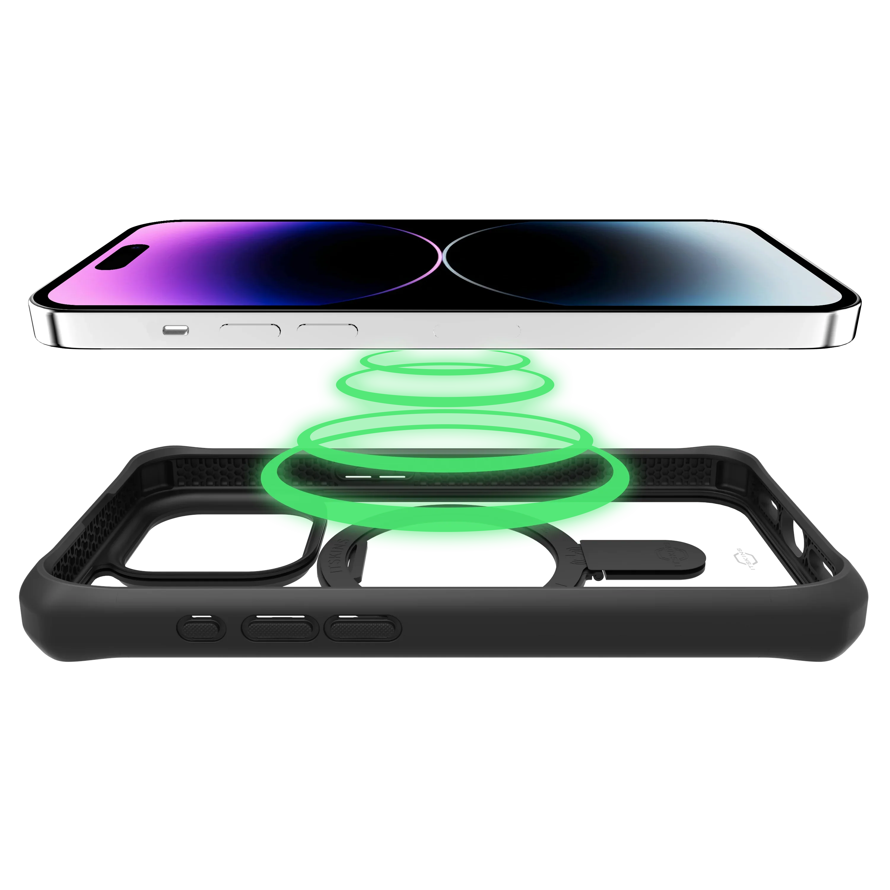 Itskins Hybrid Stand iPhone 15 Pro Max Magsafe Case - Black And Transparent - Tashqila Itskins Hybrid Stand iPhone 15 Pro Max Magsafe Case - Black And Transparent - Tashqila